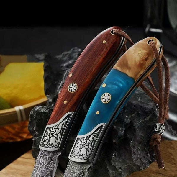 Couteau Damas Pliant En Bois