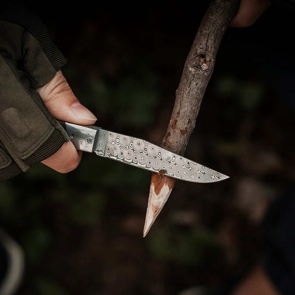 Couteau De Poche <br> Lame Damas Pliante