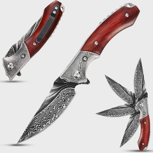 Couteau Pliant En Damas Forgé Main